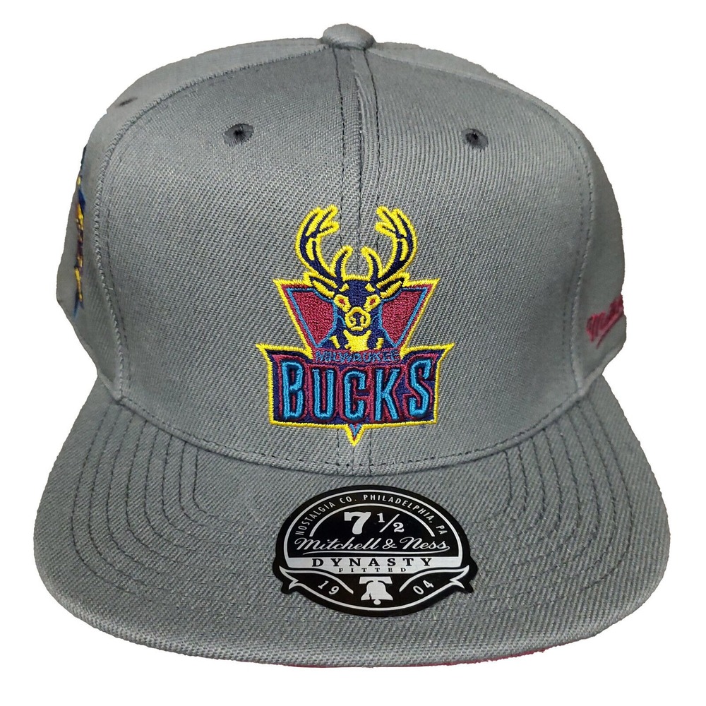 Milwaukee Bucks Mitchell & Ness NBA Fitted 7 1/2 Flatbill Cap Hat Gray NWT